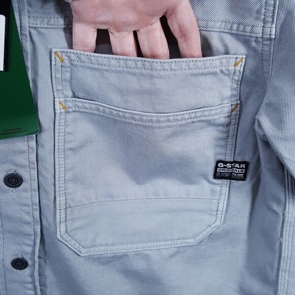 G-STAR RAW Shirt Mens Small Gray Denim Double Pocket Relaxed Short Sleeve $170 - Picture 4 of 10